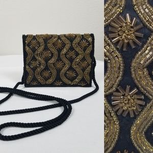 Vintage Art Deco Andre Cellini Black Celestial Beaded Mini Cluth Purse Wallet